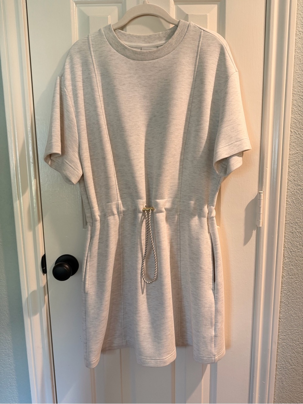 Varley Cream Short-Sleeve Drawstring Casual Dress - Like New!